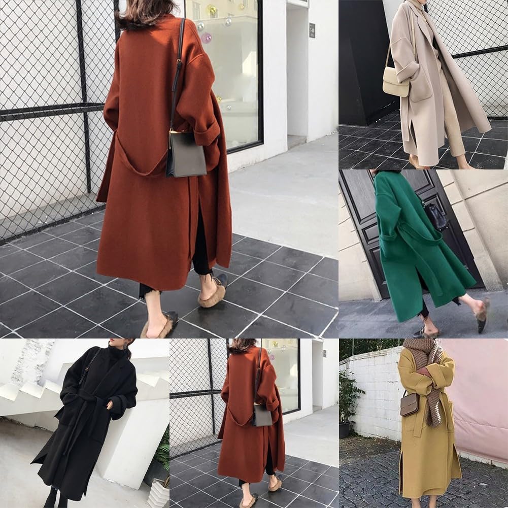 Cappotto in cashmere laterale, da donna, lungo, sopra il ginocchio, giacca in lana con cintura Trench puro stile coreano con risvolto, capispalla invernale