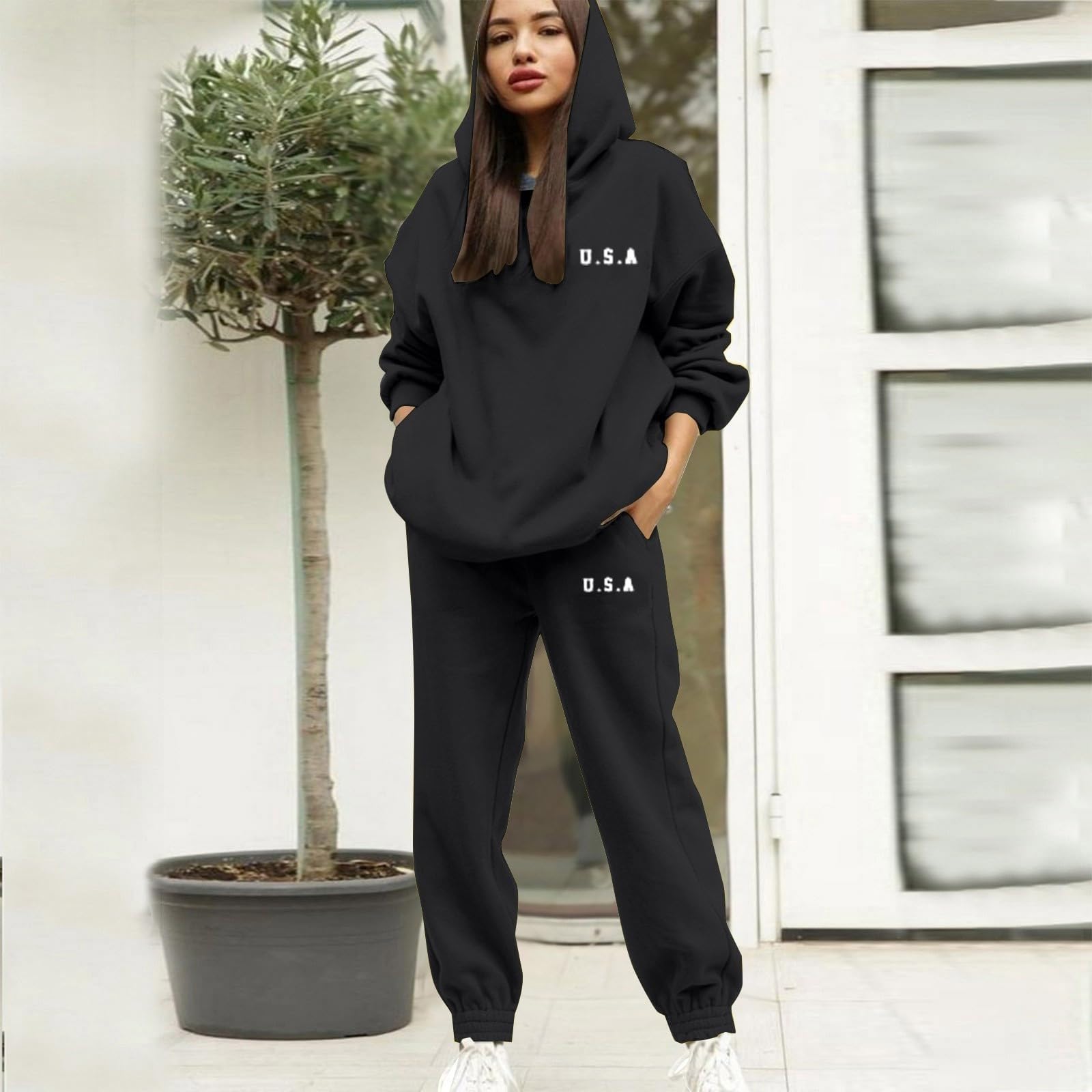 Generico Completo Sportivo Donna Completi 2 Pezzi Felpa e Pantaloni Autunno Inverno Tute da Ginnastica per Jogging Fitness Casa