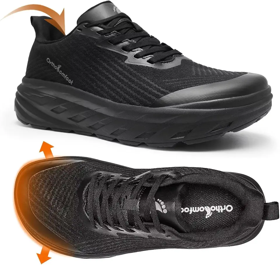 Tênis masculino ortopédico para diabéticos: tênis de corrida confortável com suporte de arco, fascite plantar, bico largo, tênis de trabalho ao ar livre para pés inchados, dor no
