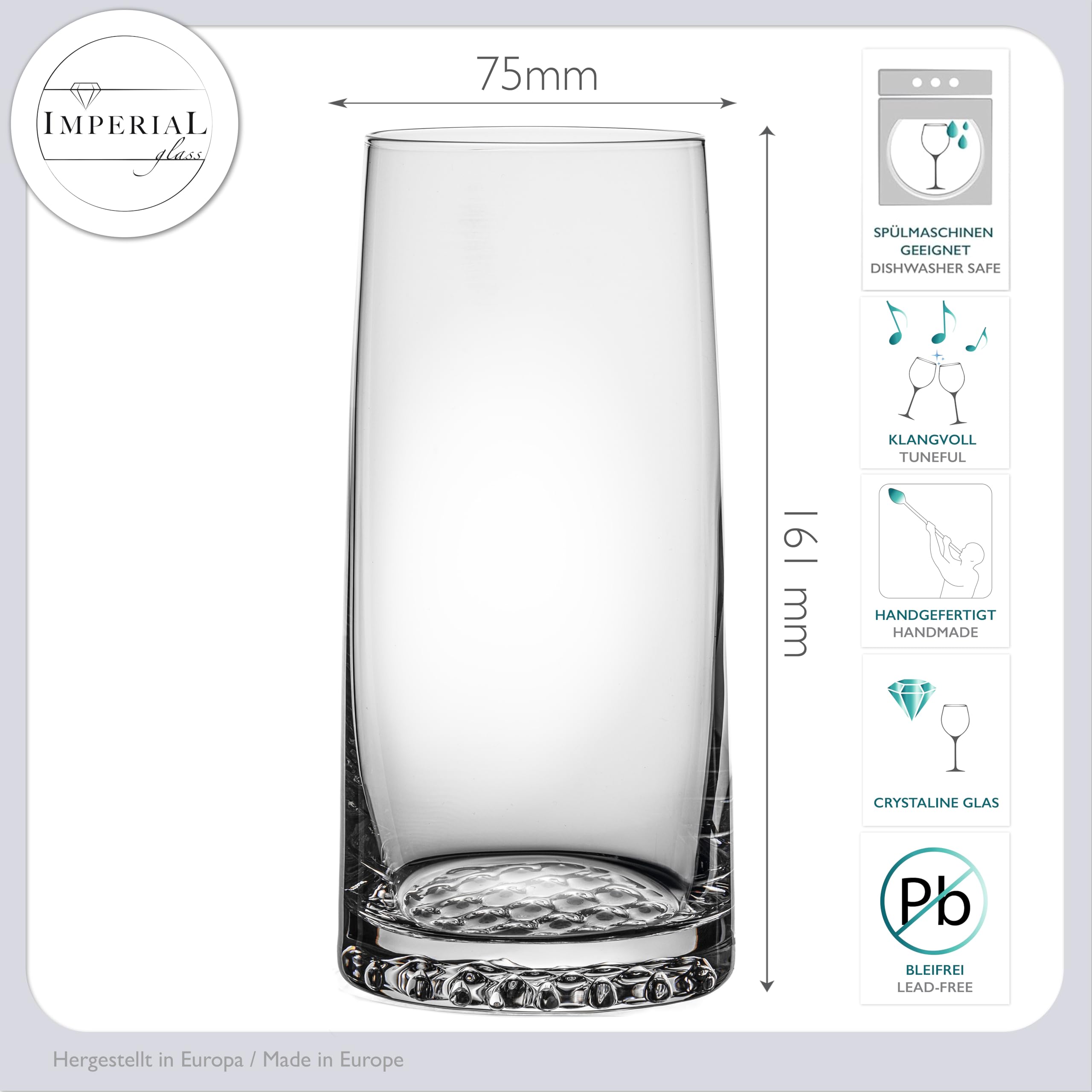 Juego de 12 vasos de agua y zumo de cristal Crystalline de 530 ml/380 ml – Serie Faro, base estructurada, apto para lavavajillas