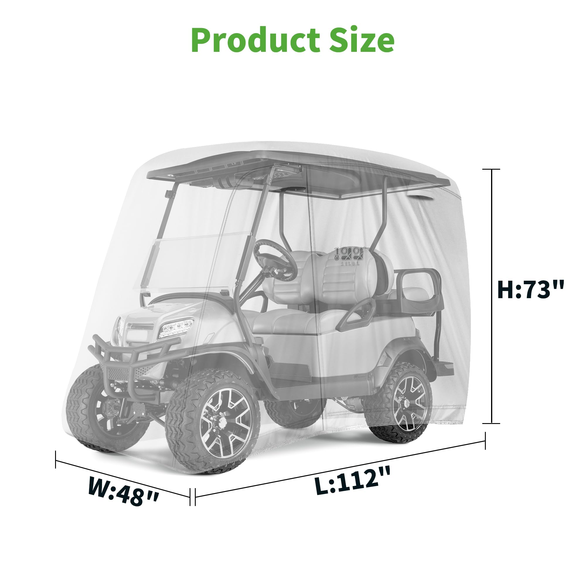 10L0L Copertura per carrello da golf per 2-4 passeggeri, impermeabile, resistente al sole per Yamaha EZGO Club Car, 284,5 cm L x 121,9 cm W x 185,4 cm H, adatta a tetto completo fino a 203,2 cm
