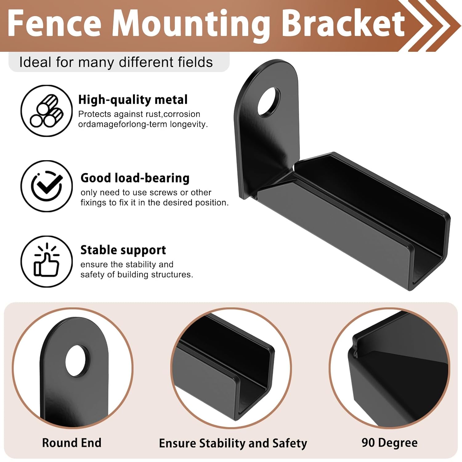 24 Pack Black Carbon Steel Fence Mounting Brackets for 1" x 1" Square Rails, Fence Panel Internal Connectors