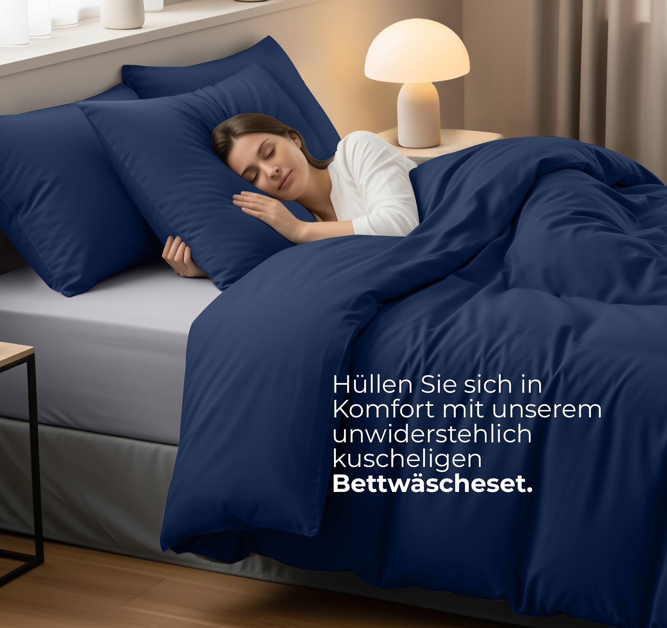 Utopia Bedding Bettwäsche 135x200 cm + 1 Kissenbezug 80x80 cm, Marineblau – Ansicht 3