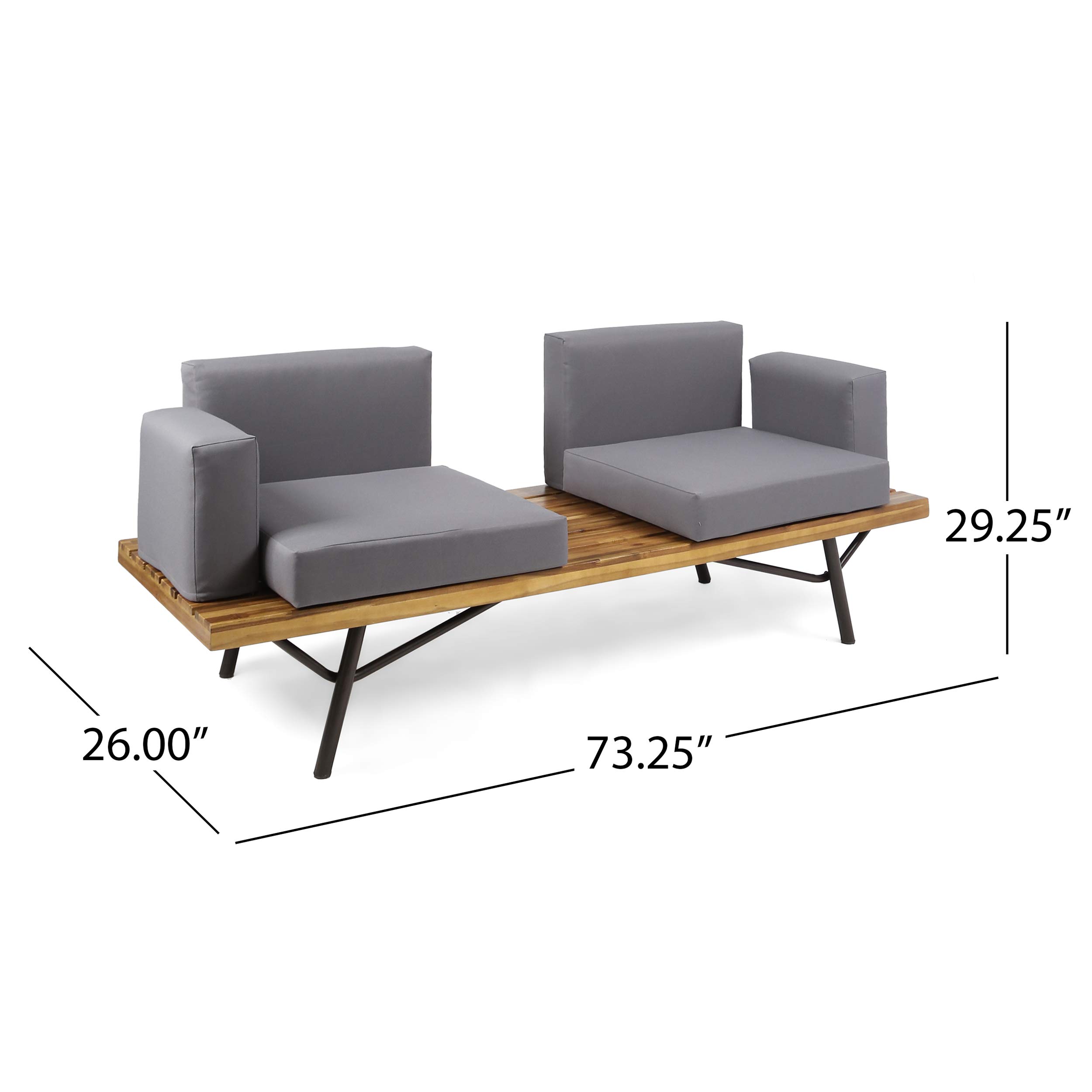 Baish Sofá de 2 plazas de madera de acacia para exteriores, acabado de teca/gris oscuro 9