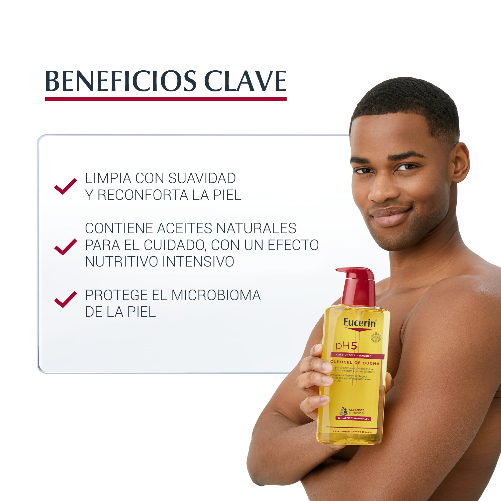 Eucerin pH5 Oleogel de ducha (400 ml), aceite limpiador corporal con aceites naturales para una limpieza diaria suave y nutritiva, aceite para ducha para toda la familia, piel seca y sensible