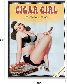 Antiguos Maps Cuban Cigar Advertisement | Pinup Cigar Girl - La Habana Cuba Cigarro Proveedora | Art Print Poster Vintage Wall Decor