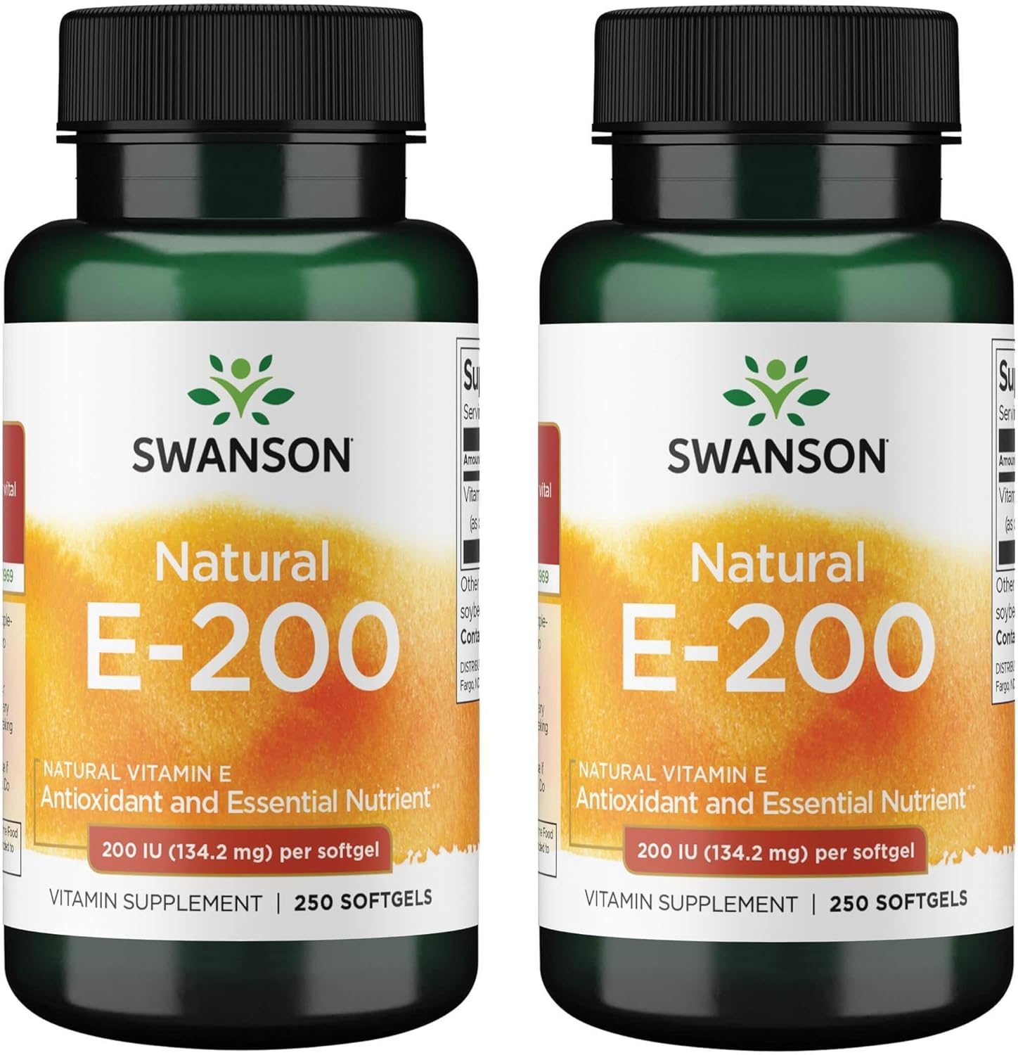 Swanson Natural Vitamin E Heart Health and Tissue Protection Supplement for Adults Seeking Antioxidant Support - 200 IU (134.2 mg) (250 Softgels, 2 Pack)