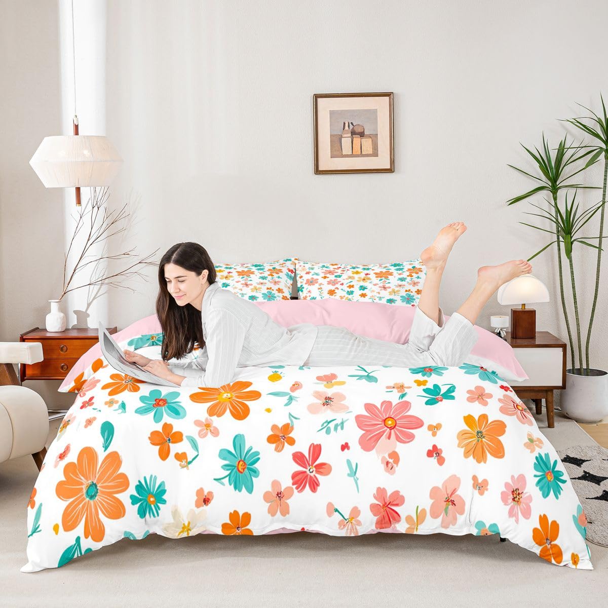 Homewish Vintage kwiatowa podwójna poszewka na kołdrę wiosna lato kwiaty zestaw pościeli dla dzieci nastolatków dorosłych turkusowy pomarańczowy wiktoriański kwiatowy poszewka na kołdrę dom wiejski