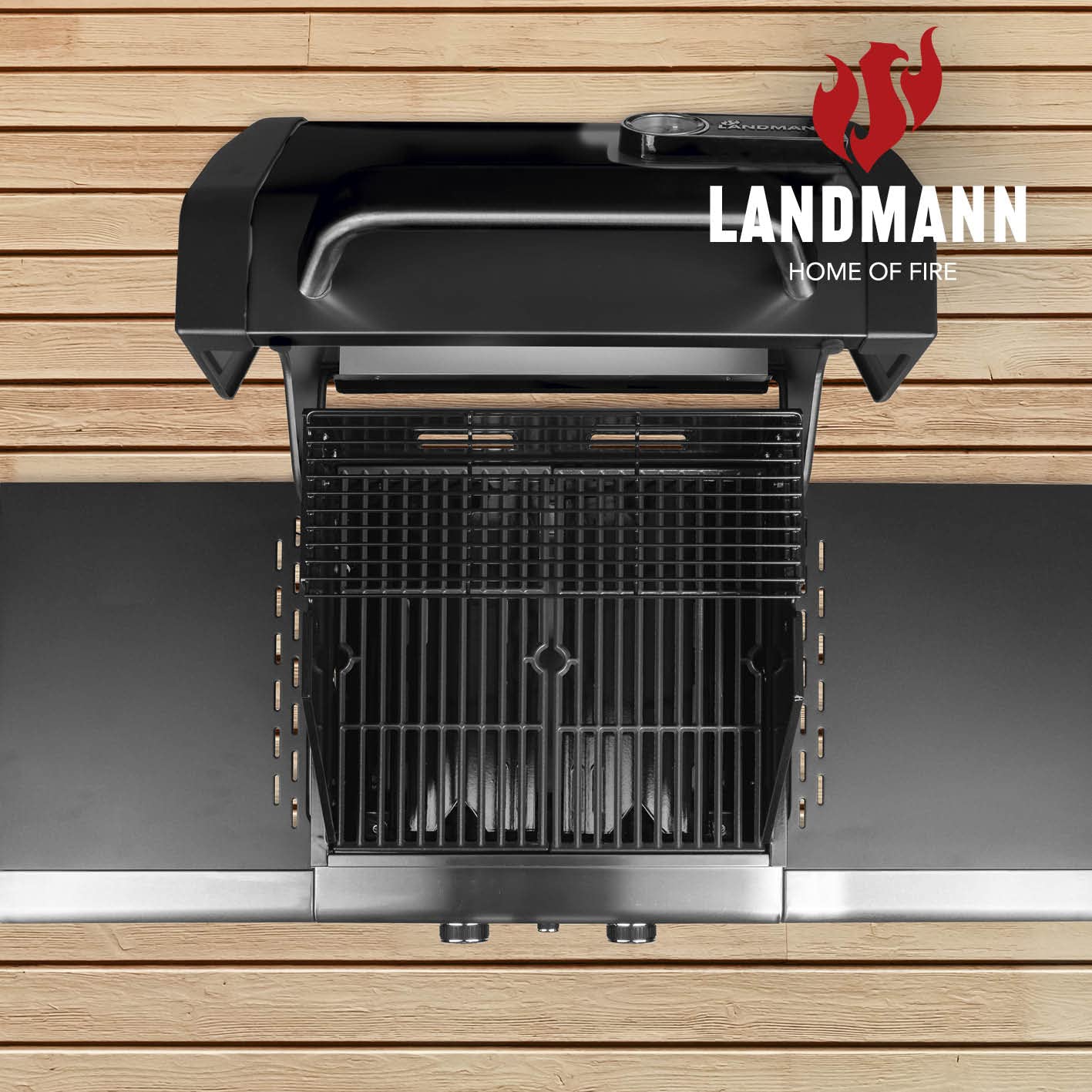 LANDMANN Grill gazowy Triton PTS 2.0 | Premium grill gazowy z pokrywką z podwójnymi ściankami i termometrem w pokrywie | ruszt do grillowania z emaliowanego żeliwa zapewnia doskonały branding