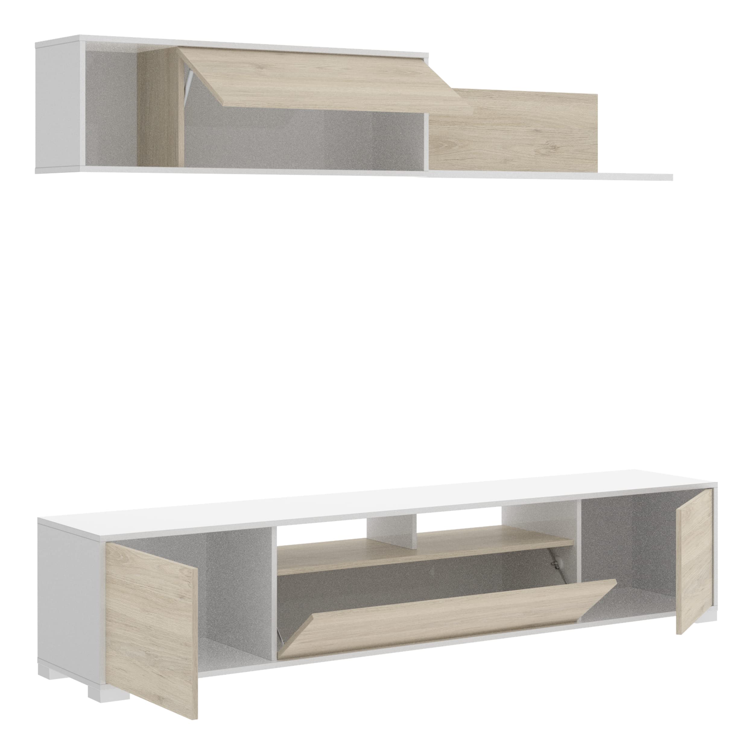 DEKIT GRUPO RIMOBEL KEN - MUEBLE DE SALON TV - 42x200x41 cm - BLANCO / GRAFITO