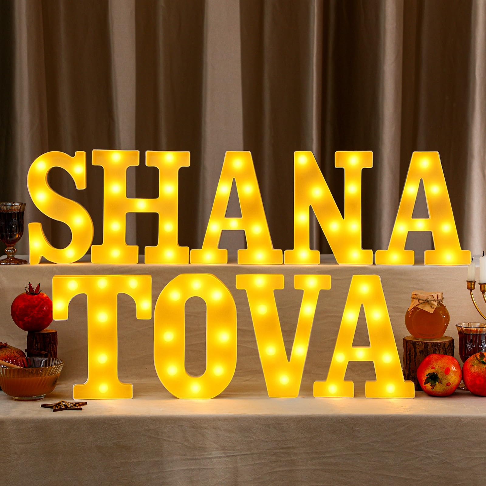 Aurelema 9 Pcs Rosh Hashanah Decorations Shana Tova LED Letter Lights Sign