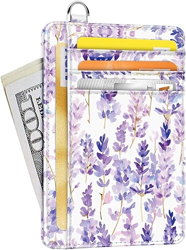 Vista 34 de Cartera delgada para mujer, tarjetero de crédito RFID, carteras minimalistas, con ventana de identificación, tarjetero con llavero, Libélula, Delgado