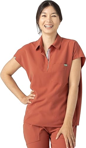 Mediclo Camisa médica médica para mujer Capri con cuello en el pecho, bolsillo en el pecho, respetuosa con el medio ambiente, ropa de trabajo