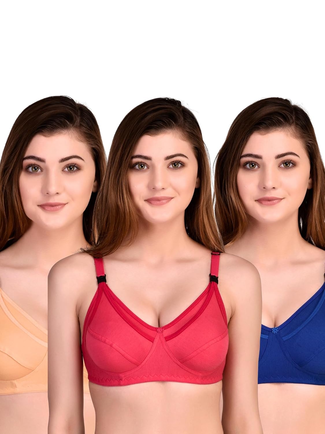 ENCIGER Women's Cotton Nursing Bra Pack of 3 – Non-Wired Feeding Bra with Front Open Flap, Adjustable Straps, Daily Use