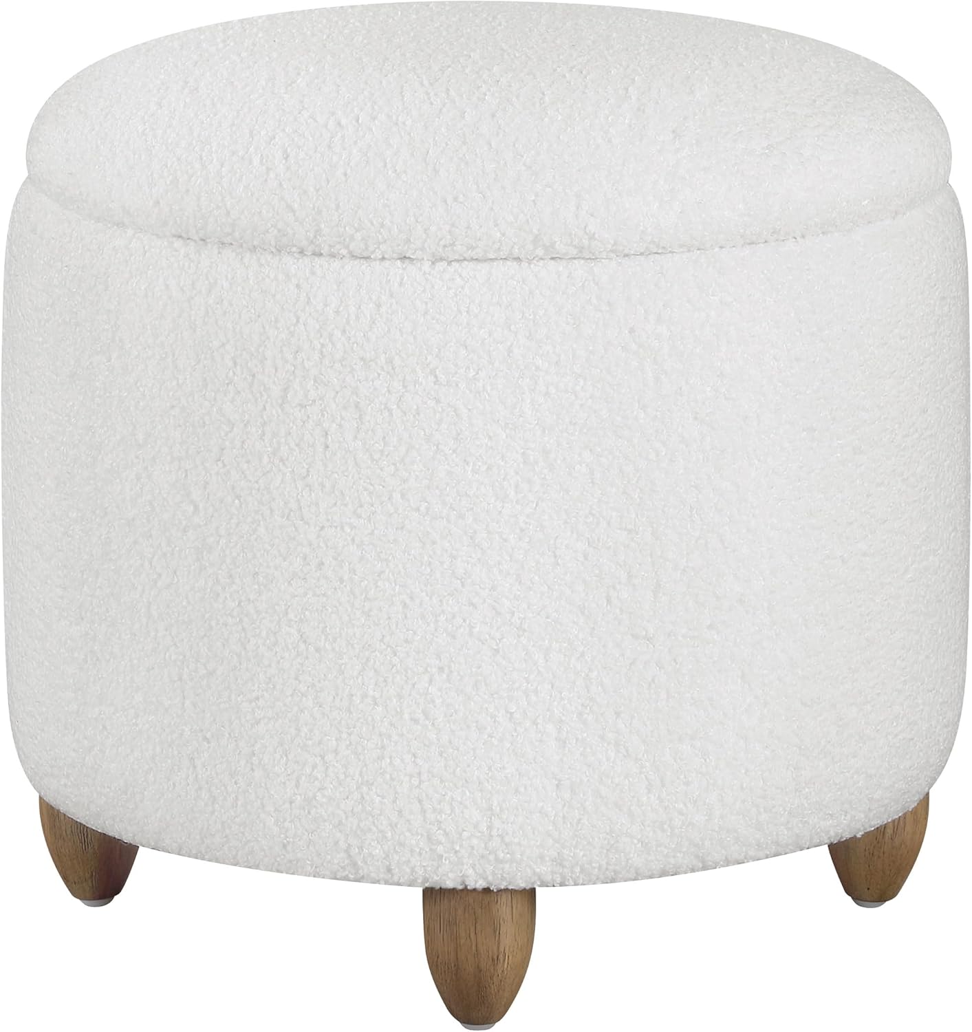 OSP Home Furnishings Lyra Contemporary Round Storage Ottoman with Lift-Off Lid, Ivory SherpaFabric - Image 4
