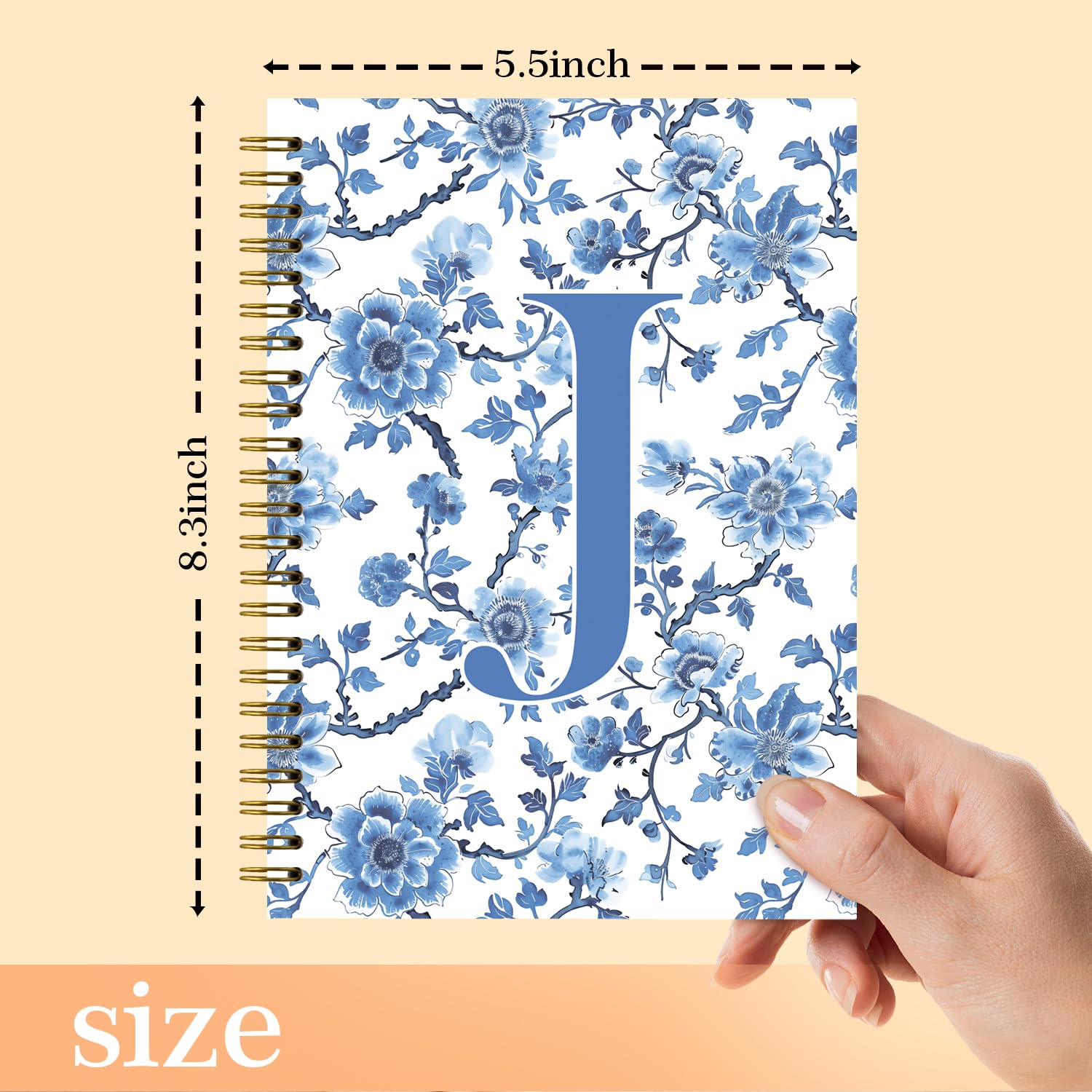Chinoiserie - Taccuino personalizzato con lettera J | Taccuino con monogramma per donne adolescenti, diario personalizzato, quaderno a spirale a righe universitarie, 5,5 x 8,3 cm