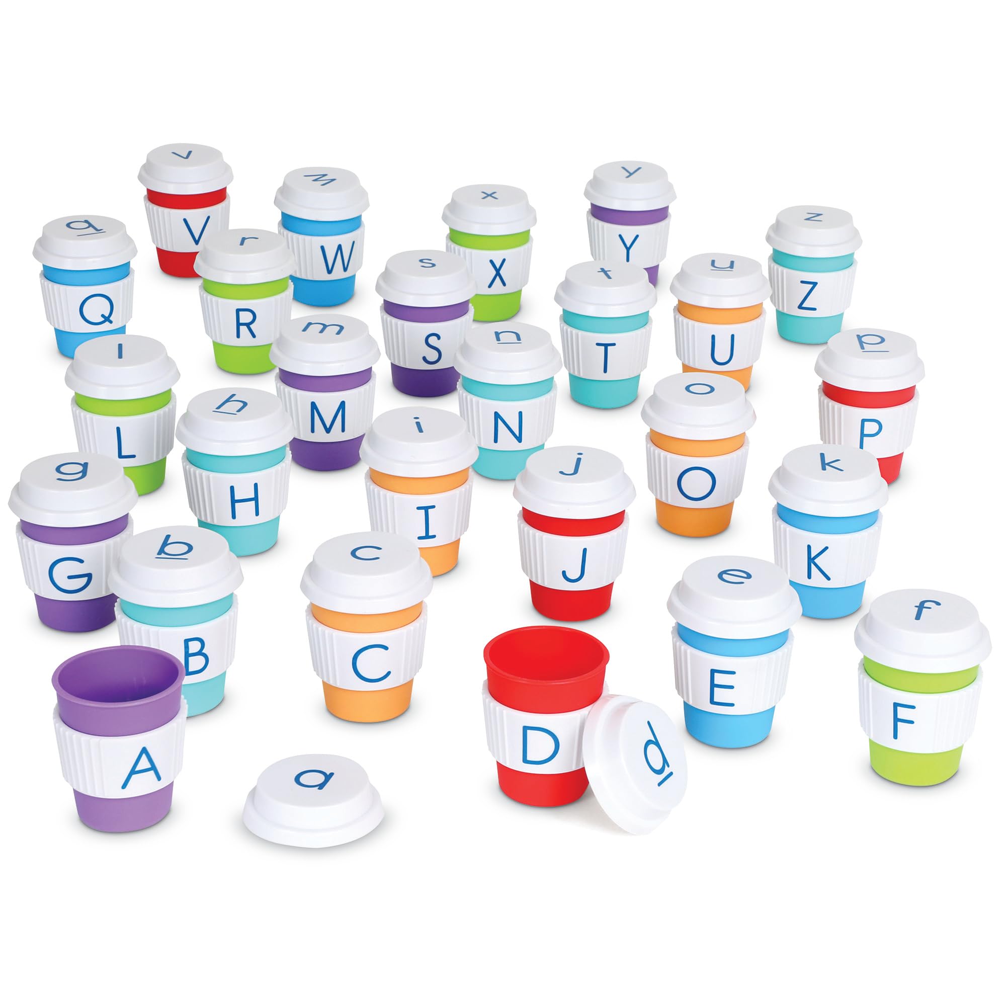 Learning Resources Alphabet Coffee Cups kubki z alfabetem zabawka do rozpoznawania liter i dopasowywania dla dzieci od 3 do 8 lat