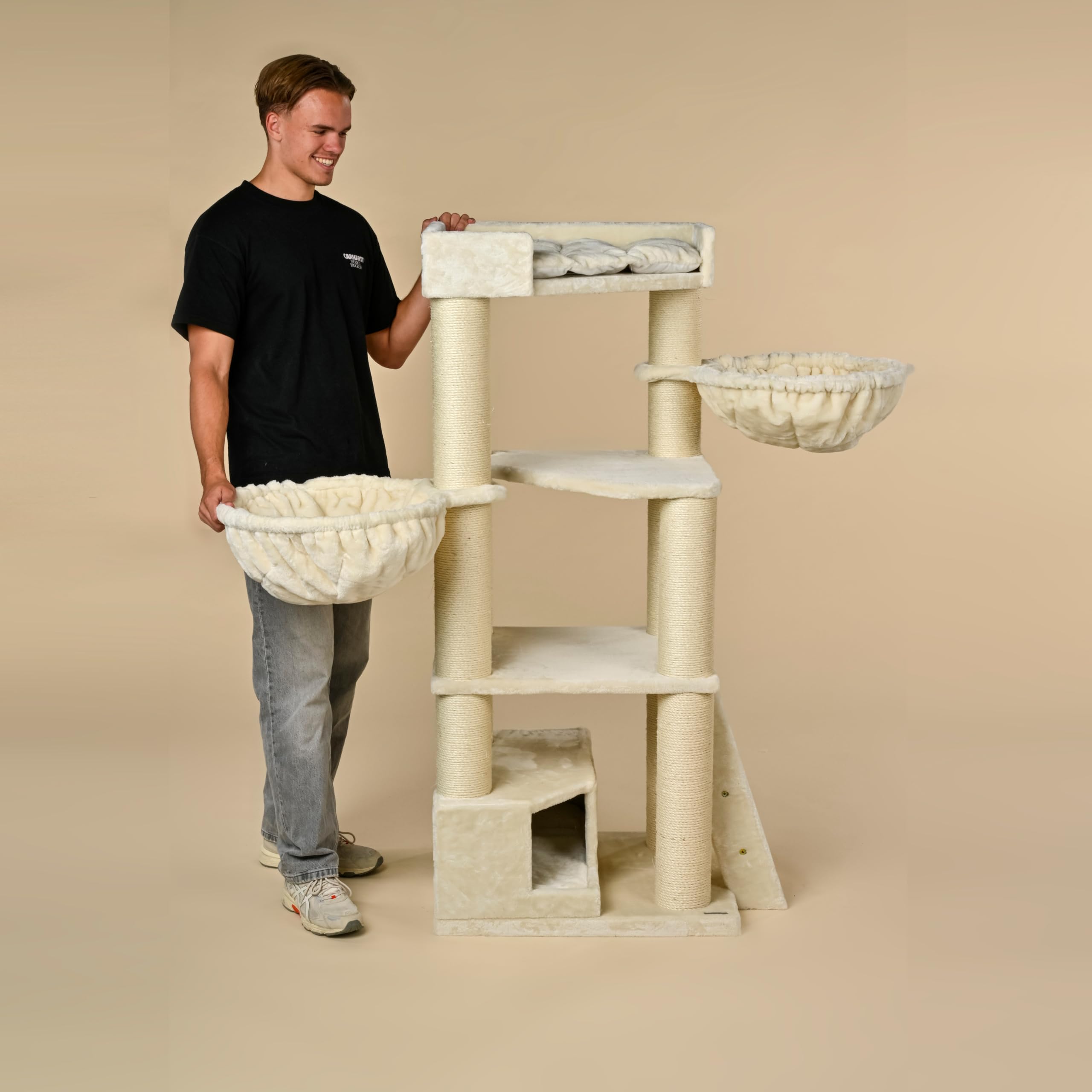 RHRQuality Árbol rascador para Gatos Grandes - Corner Coon Beige - con Postes de sisal Extra Gruesos de 12 cm