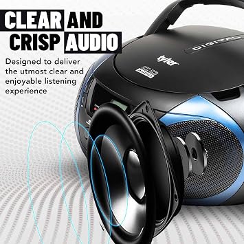 Tyler Portable Boombox CD Player AM/FM Radio Combo, Dynamic Boom Box CD Players for Home/Outdoor Portable Stereo with Speakers, Long Antenna for Best Reception Aux Input/3.5mm Headphone Jack, Blue