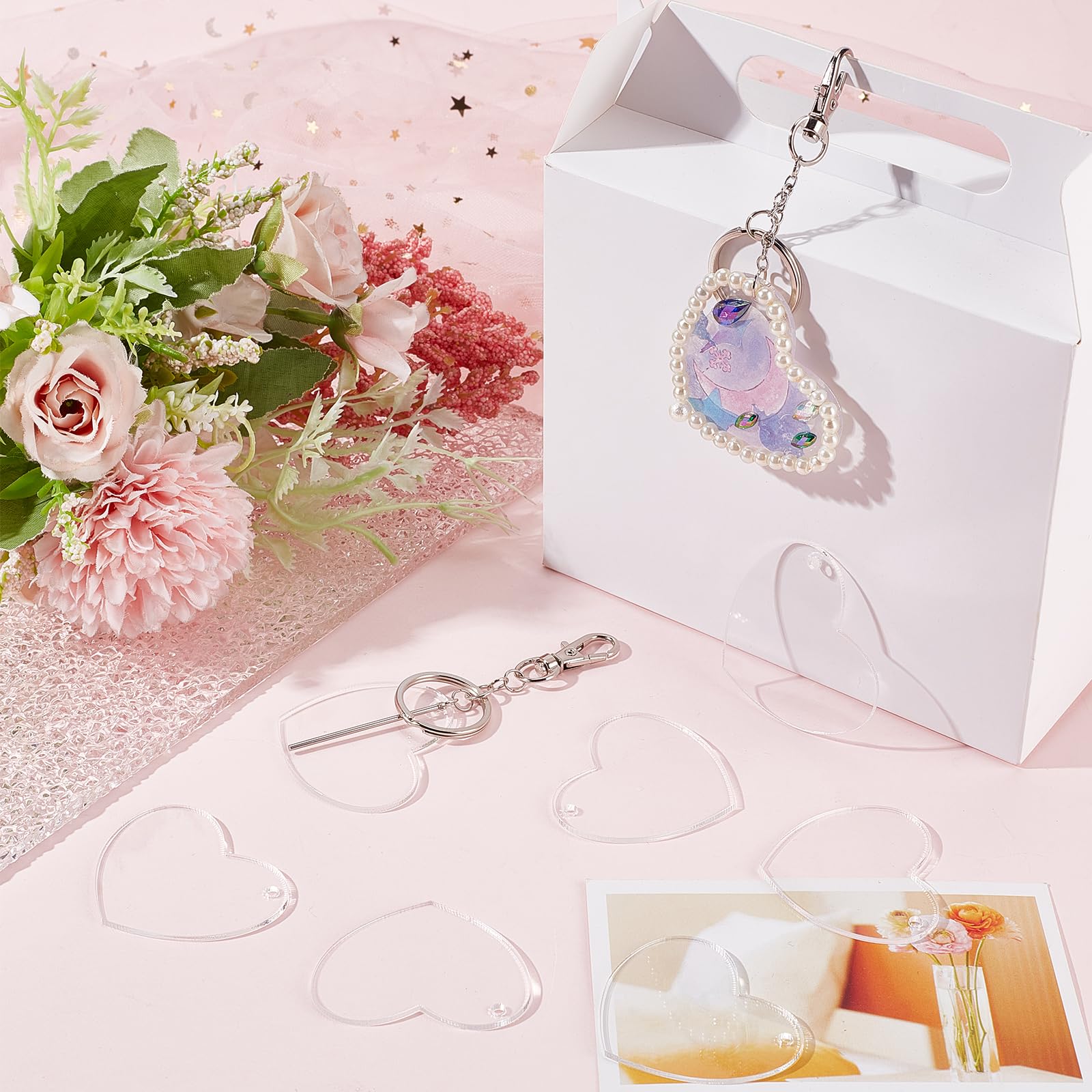 Coyanyu Portachiavi Foto Vuoto, 30 Pezzi Portachiavi con Inserto in Acrilico Trasparente Portachiavi Immagine per Foto Personalizzate Fai da Te per Amici di Famiglia Regalo Artigianale