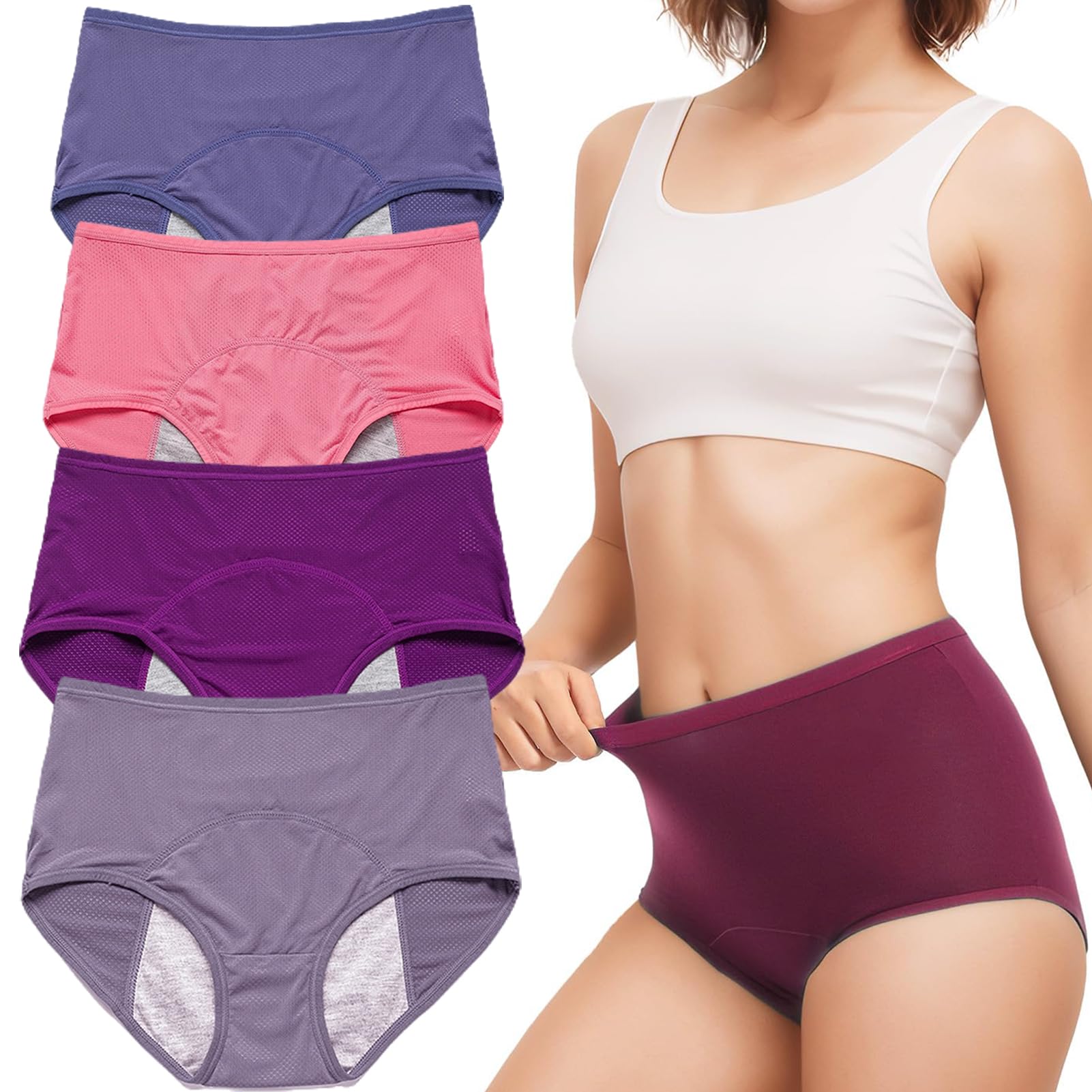 Oddychające damskie spodnie menstruacyjne, bielizna, szczelne, 4 sztuki, damskie majtki szczelne na obfite krwawienie (C XL) (D XL)