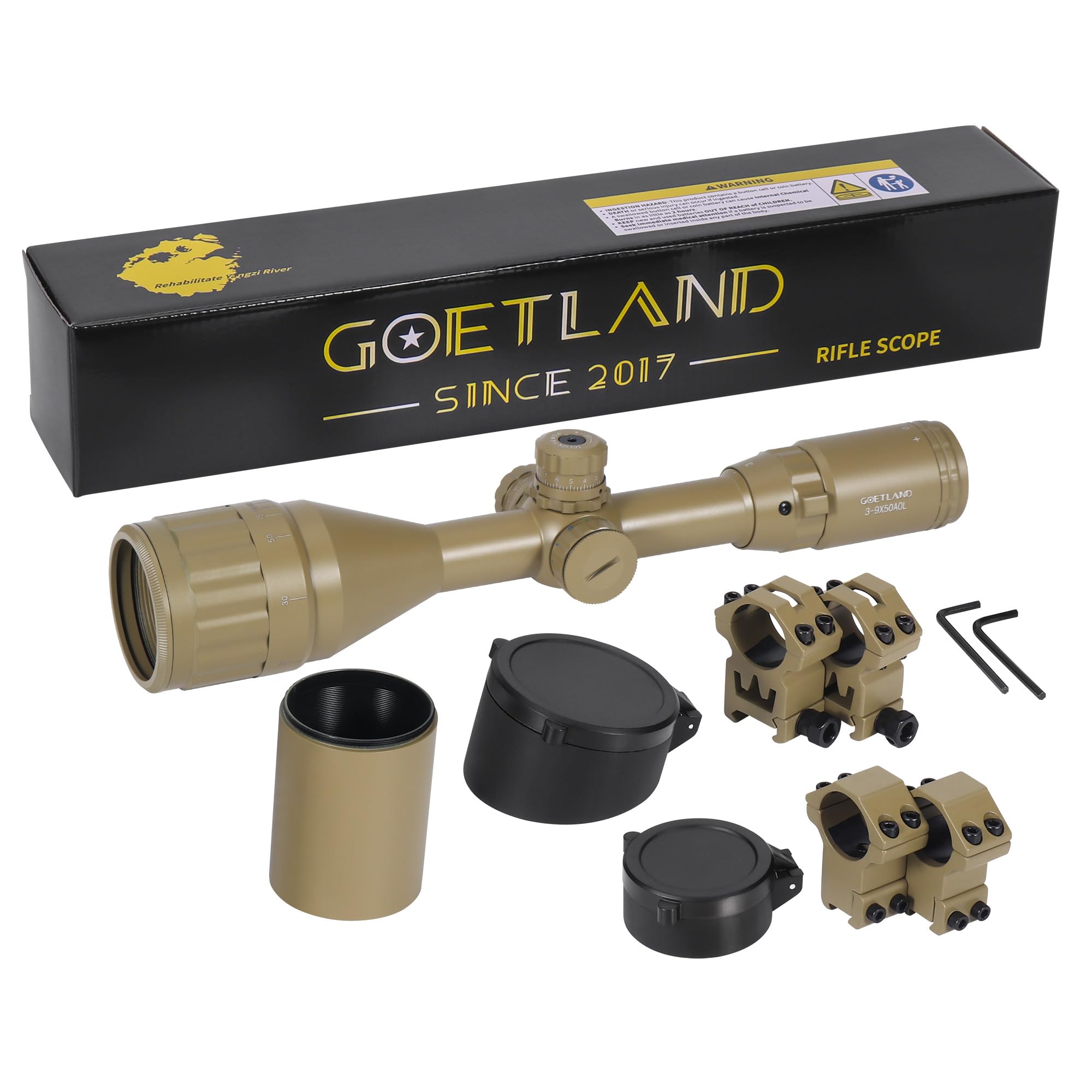 Goetland Gewehr Zielfernrohr 3-9x50 Airsoft Mil Dot Optik R4 Absehen mit Montage Ringe SFP Rot Grün Blaue für Taktische Jagd Luftgewehr Sportschützen