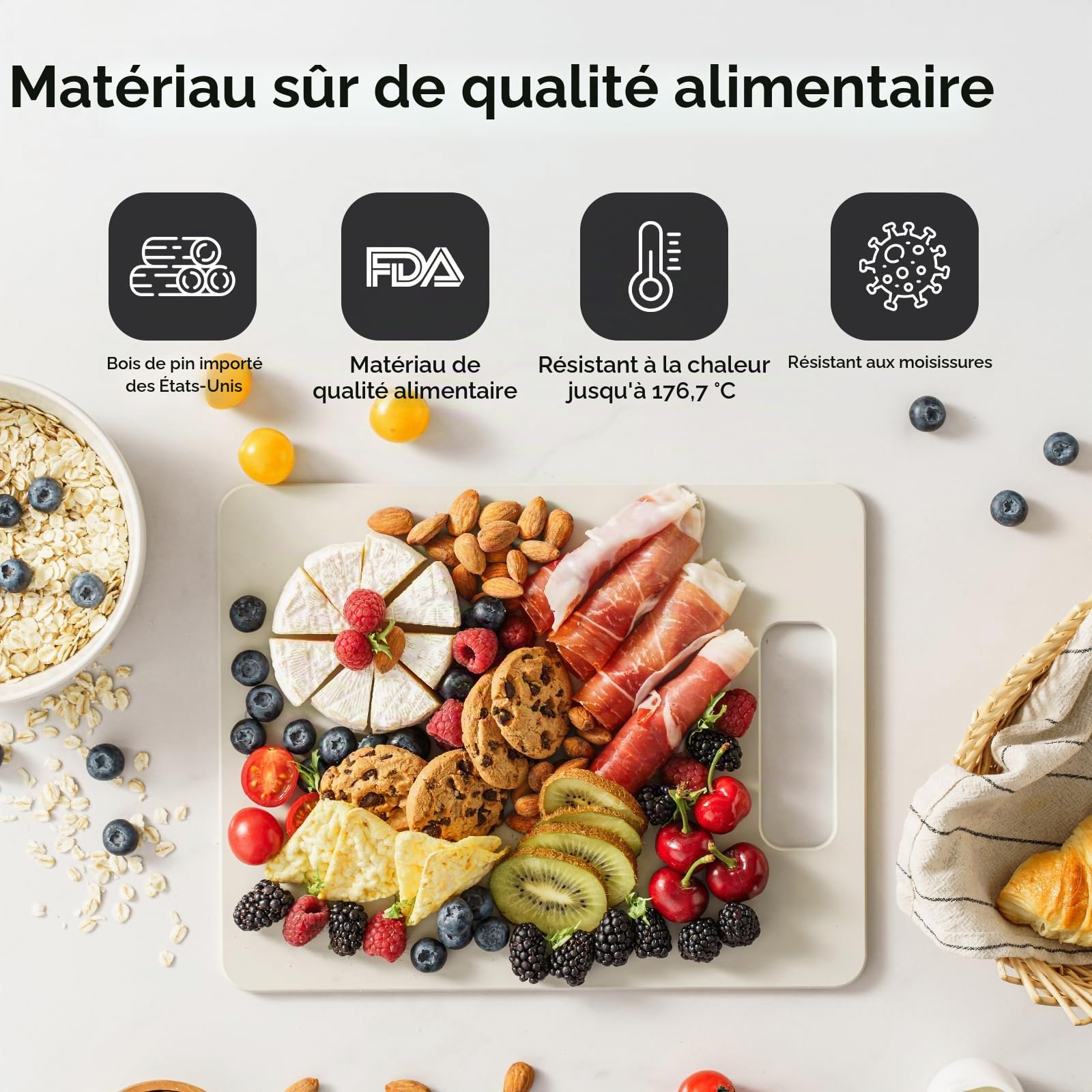 Planche à Découper en Fibre de Bois Ensemble de 2, Lavable au Lave-vaisselle Planche à Découper Composite, Non Toxique, sans BPA, Pieds Antidérapants, Compatible avec Les Couteaux