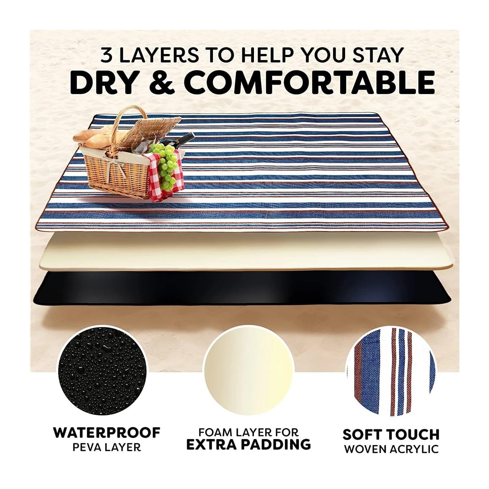 Generico Mantas de Picnic Plegables for Exteriores, Extra Grandes, Estera Playa(Black White Grid,200cm X 150cm)