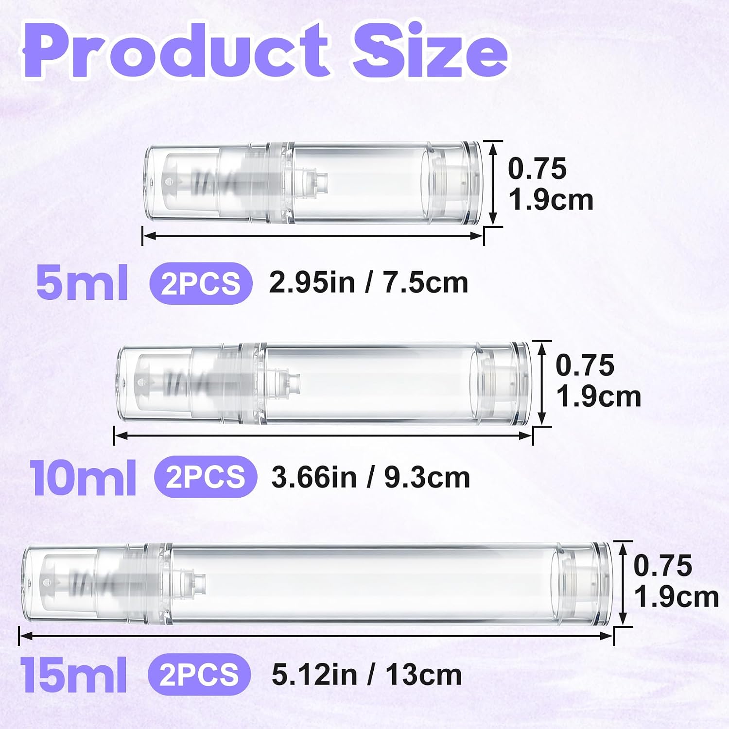 6pcs Airless Pump Bottle for Travel, 5ml 10ml 15ml Empty Refillable Airless Lotion Bottles, Plastic Mini Portable Press Pump Cosmetic Container for DIY Foundation Toiletries- Clear