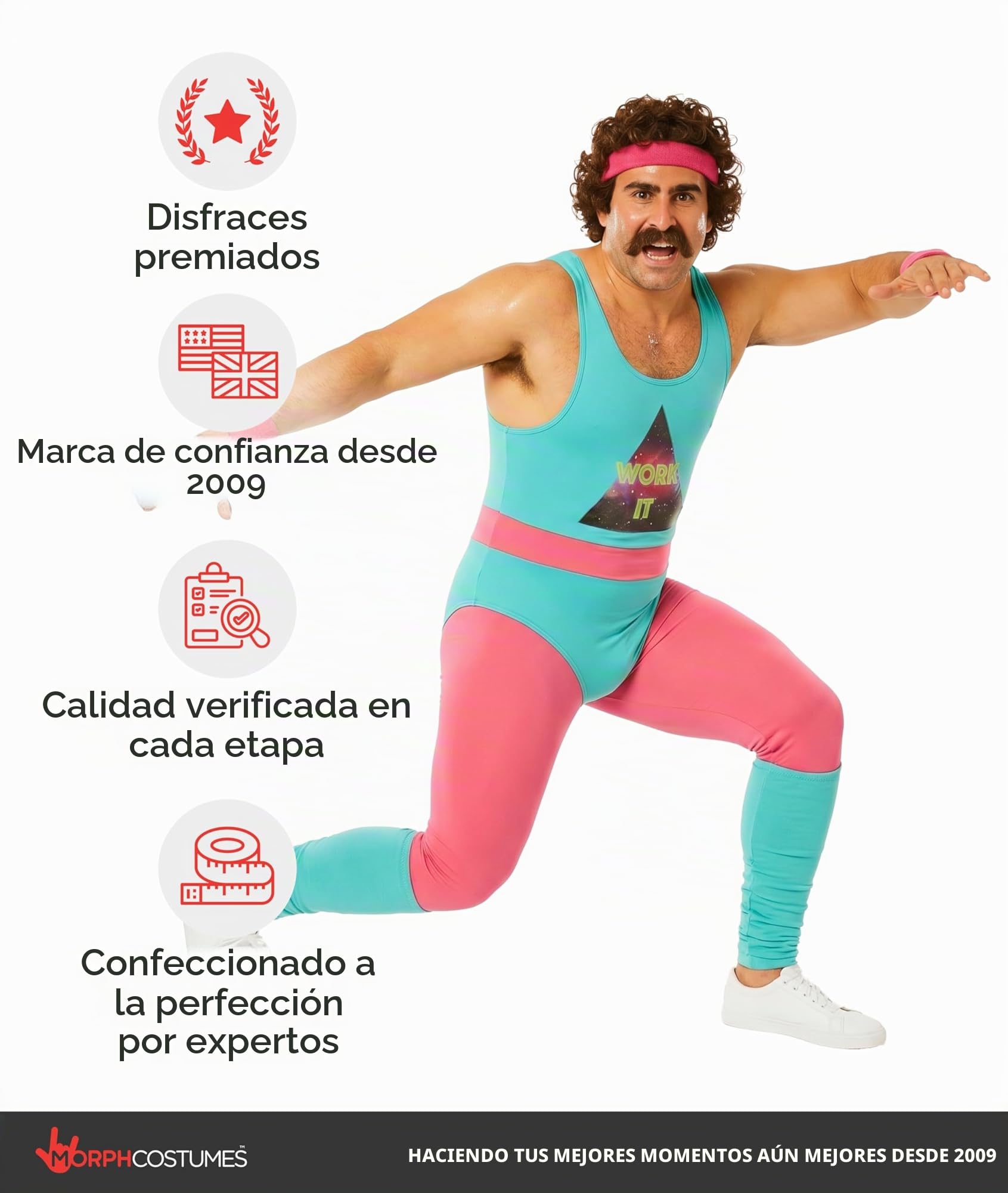 Fun Shack Disfraz Aerobic Años 80 Adulto,Disfraces Años 80 Adulto, Despedida Soltero, Disfraz Hombre Carnaval