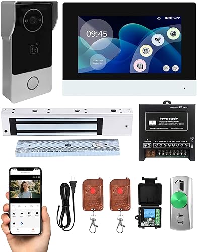 Sistema de intercomunicación de timbre de video inteligente con bloqueo magnético de 600 libras, monitor Wi-Fi con pantalla táctil de 7 pulgadas,