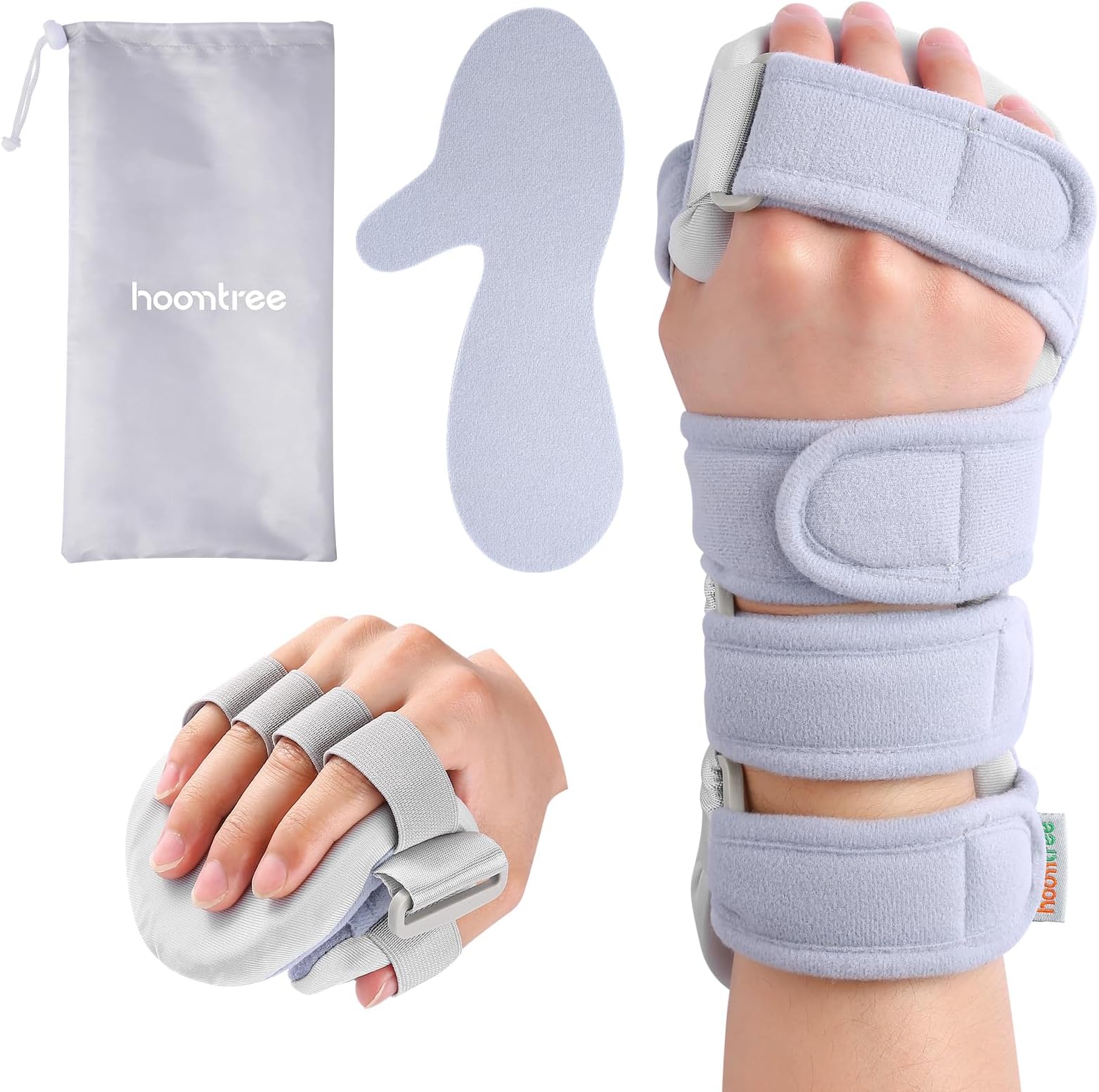 Stroke Resting Hand Splint Right&Left Resting Hand Splint with Finger Separator Functional Night Immobilizer Wrist Finger Brace for Carpel Tunnel Pain,Sprain Fracture,Tendonitis (Right,Grey)