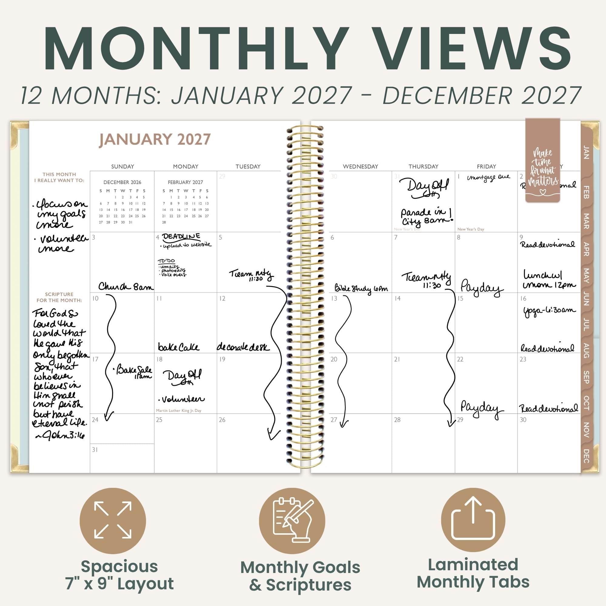 bloom daily planners Agenda 2027 Cleerely Stated (enero de 2027 a diciembre de 2027), calendario de tapa dura, organizador anual – Agenda cristiana mensual/semanal basada en la fe religiosa – 7 x 9