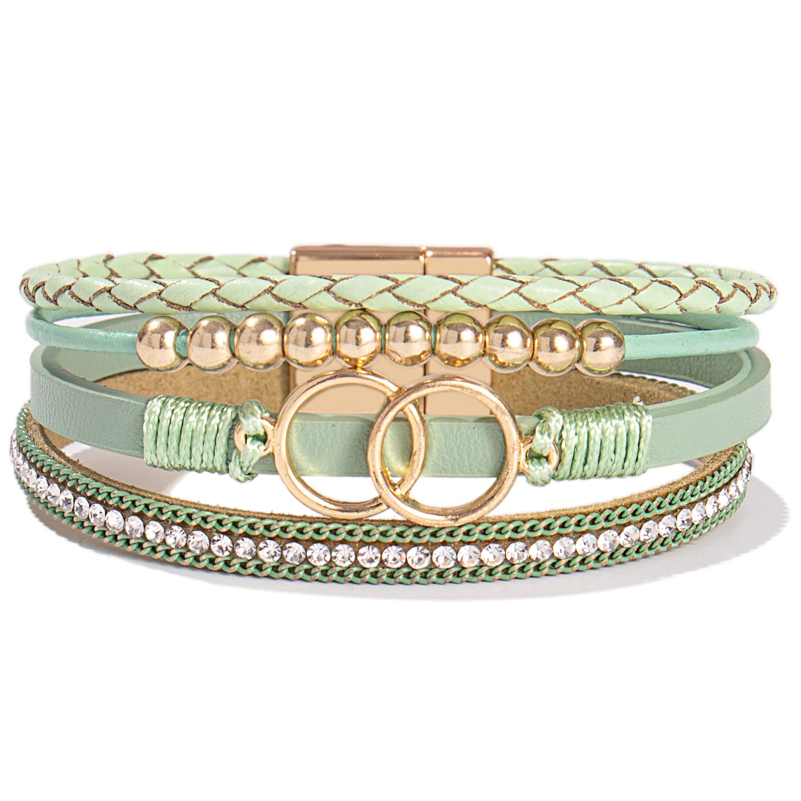 Chunky Boho Leather Wrap Bracelets Cowgirl Beaded Circle Western Jewelry