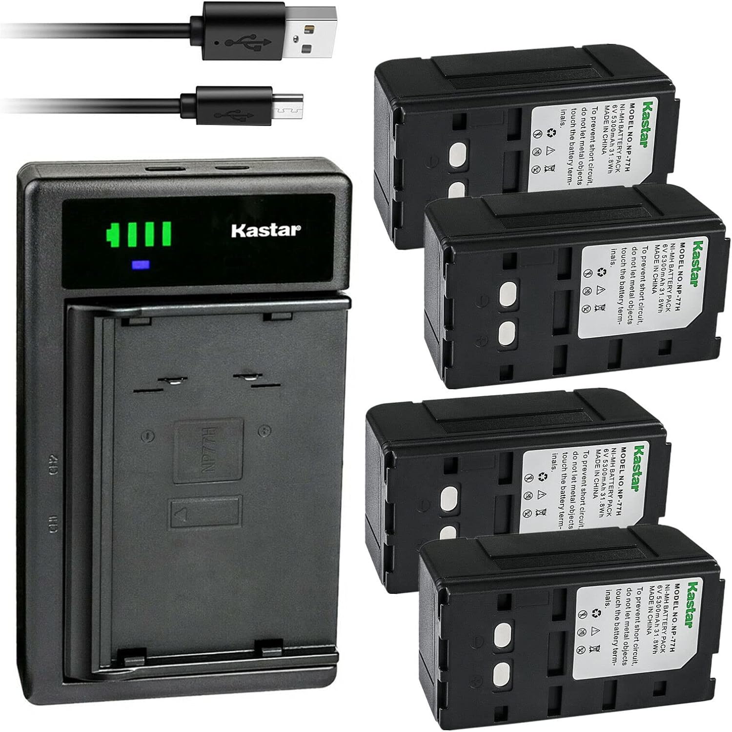 Kastar 4-Pack NP-77H Battery and LTD2 USB Charger Compatible with Sony CCD-FX300E CCD-FX310 CCD-FX311 CCD-FX320 CCD-FX330 CCD-FX340 CCD-FX400 CCD-FX400E CCD-FX410 CCD-FX411 CCD-FX420 CCD-FX425