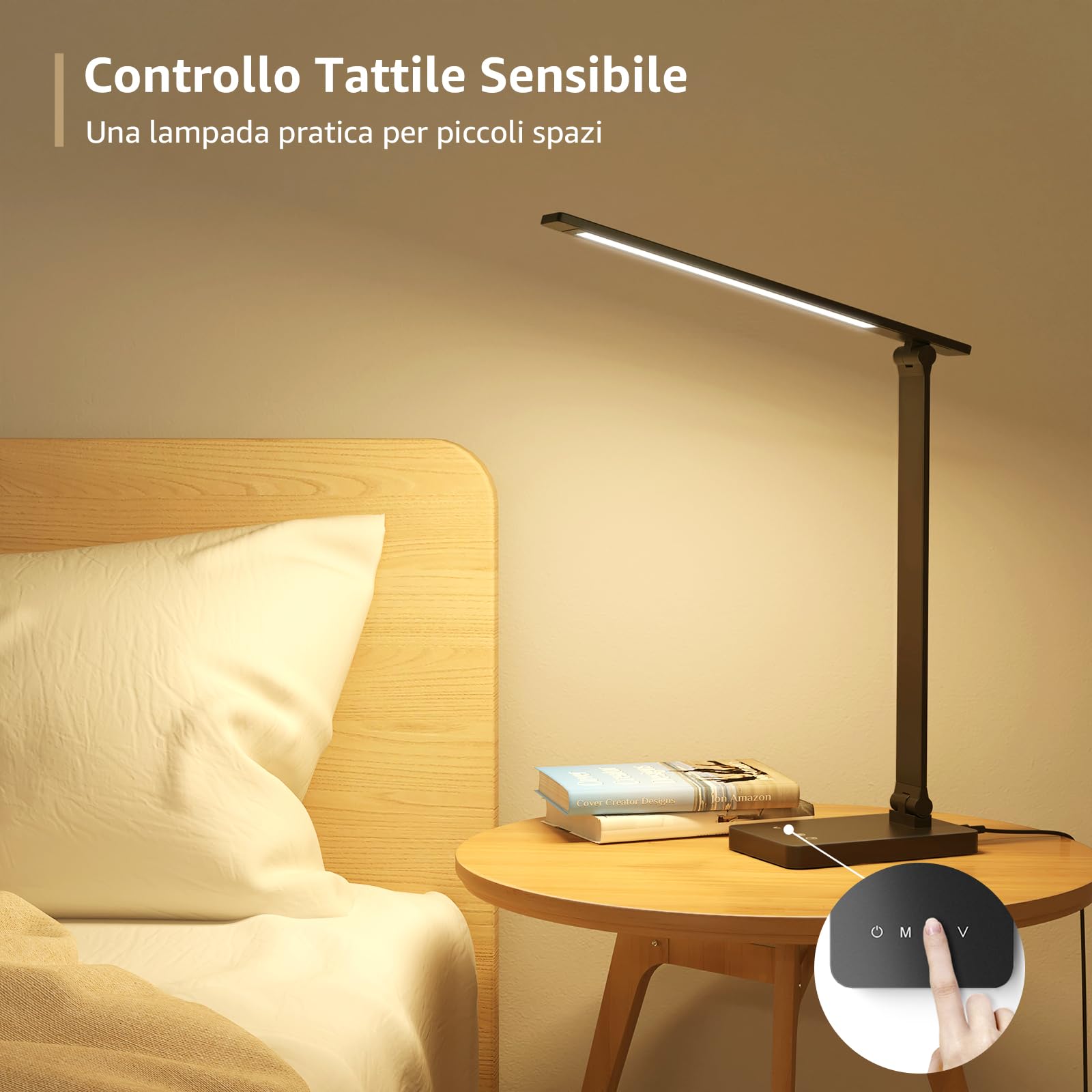 Lepro Lampada da Tavolo LED 15W, Lampada da Scrivania USB Ricaricabile, 3 Colori e 5 Livelli di Luminosità, Dimmerabile, Luce da Lettura Protezione degli Occhi per Ufficio, Camera, Nero