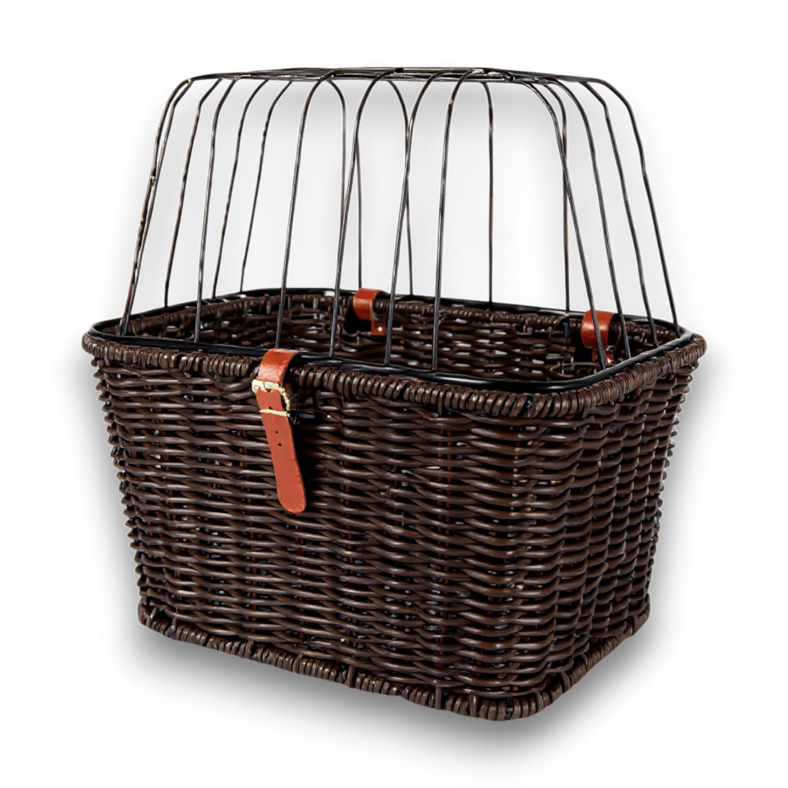 Weiden Fahrradkorb für Hunde, Dunkelbraun, Gepäckträger Montage, 49 x 35 x 26 cm, mit Schutzgitter, Belastbar bis 15 kg