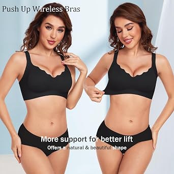Women's Soft Wireless Comfort Bralettes Push Up Bra Seamless No Underwire Bras for Women Full Coverage, Black, L