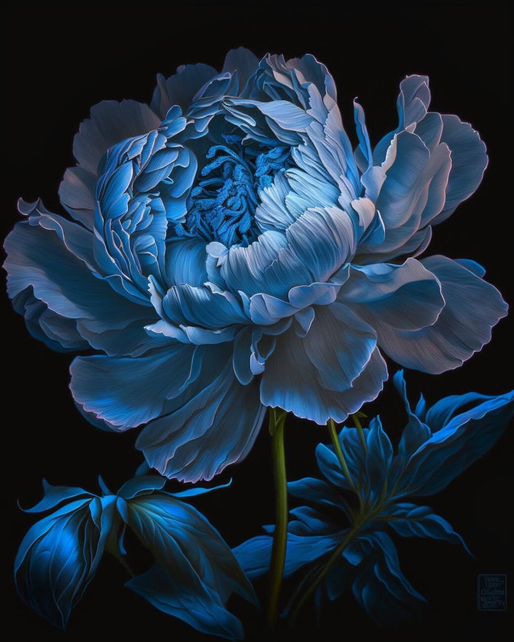 AMBATTERY Flowers DIY Cross Stitch Kit with Beads Blue Peony Cross Stitch Needlepoint Handcraft Tapestry Kit Beaded Stitching Pattern 3D Embroidery Set 50x60cm