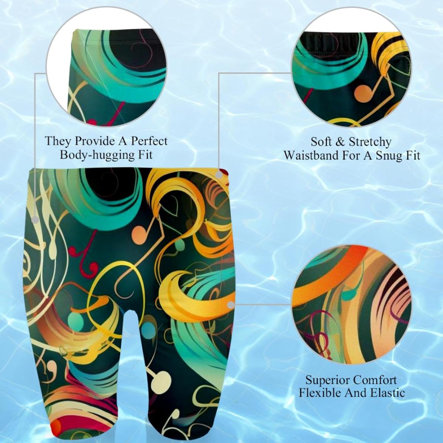 Colorful Music Notes Jammer Swimsuit Mens Swim Jammers Endurance Long Racing Training Swimsuit