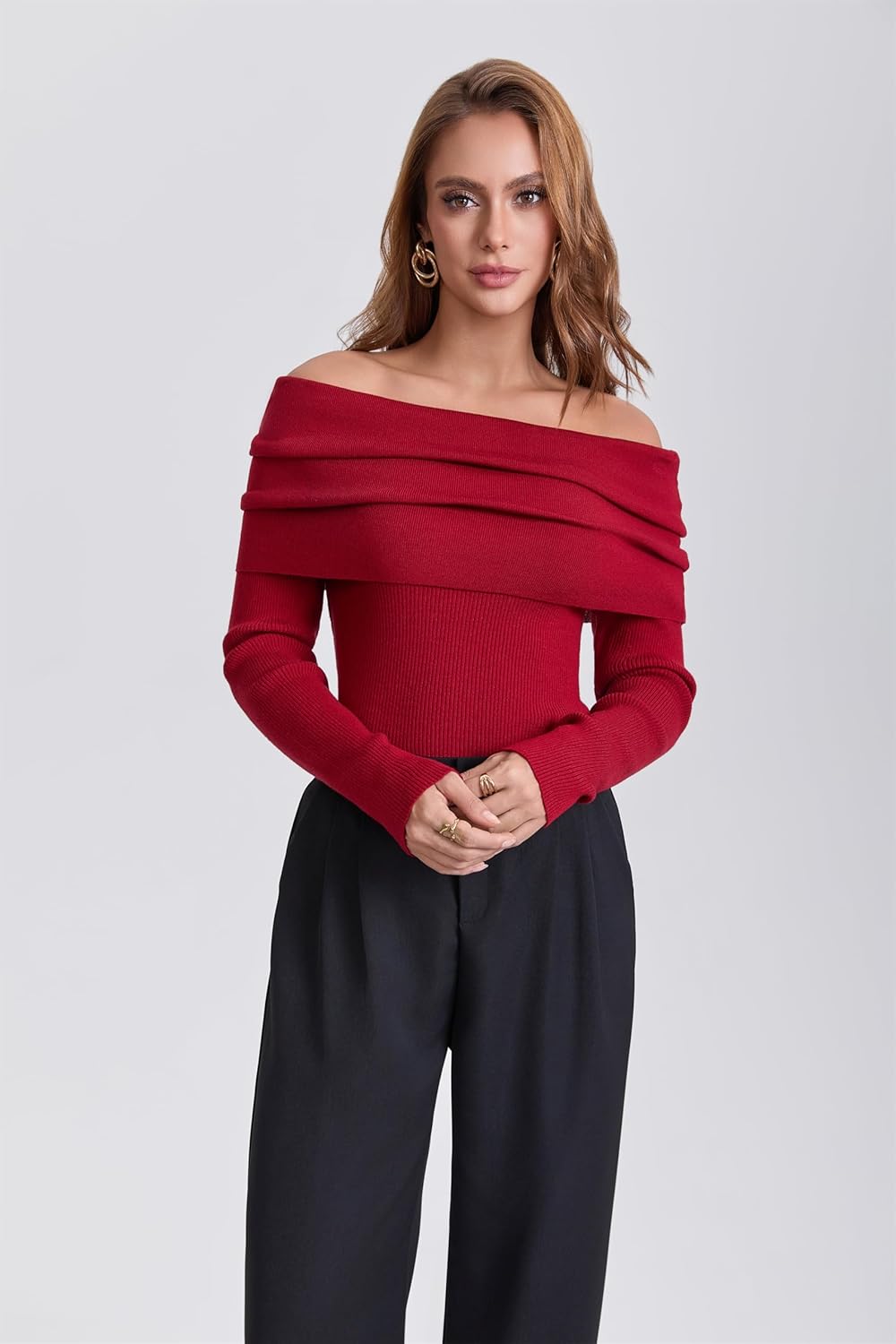 Women's Off The Shoulder Sweater 2025 Fashion Versatile Cute Long Sleeve Tops Fall Winter - Image 8