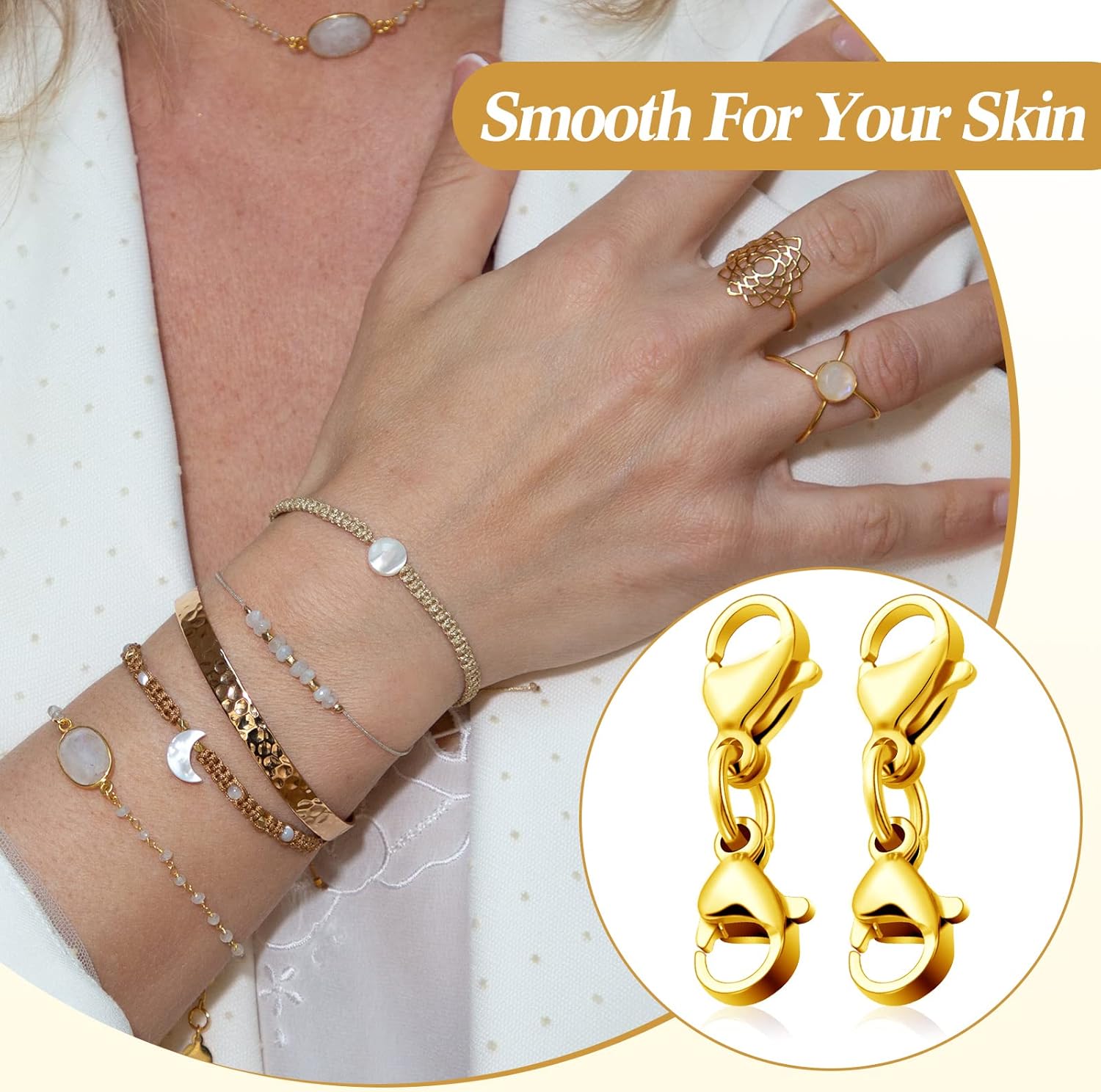 MTLEE Double Lobster Clasp Extender Double Claw Connector Bracelet Extension Clasp Small Bracelet Necklace Shortener for DIY Jewelry Making(Gold) - Image 3