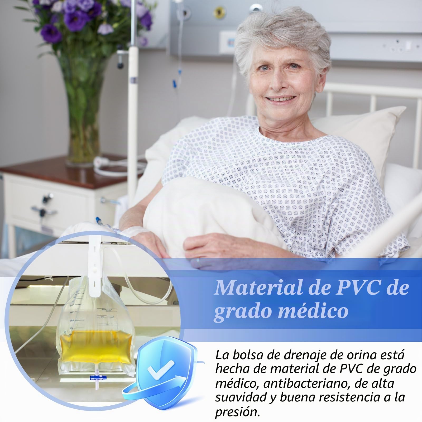10pcs Bolsa de Orina de 750ml, Bolsas de Drenaje Orina con Película Antirreflujo, Bolsa de Recogida de Orina Bolsa de Drenaje con Válvula, Drenaje y Correas de Tela