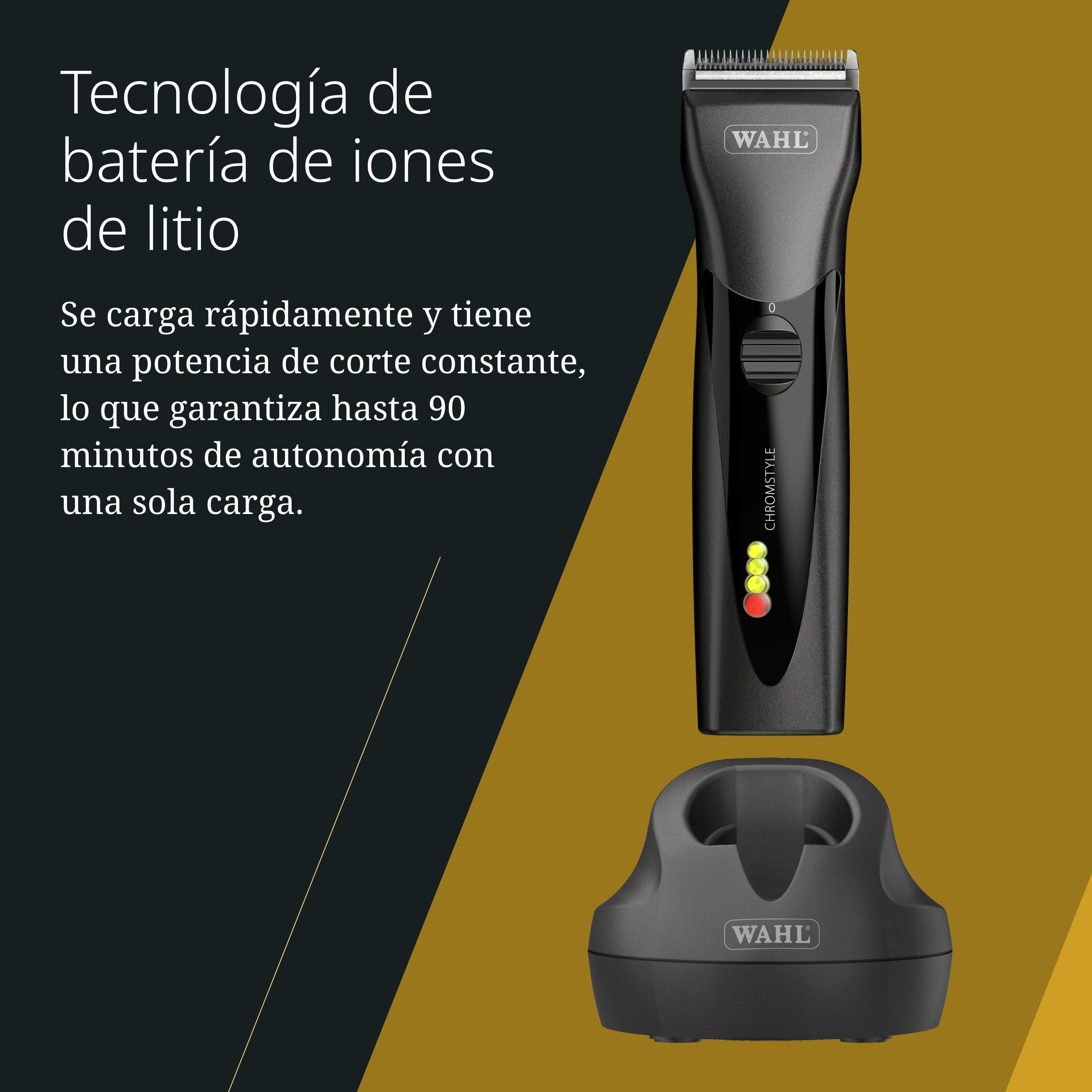 Wahl Chromstyle, Cortapelos Inalámbrico, Cuchillas Desmontables 0,7 a 3 mm | Cortapelos con Cable e Inalámbrico, Cuchillas Desmontables 0,7 a 3 mm, Motor Controlado por Chip, hasta 90 Minutos, LED