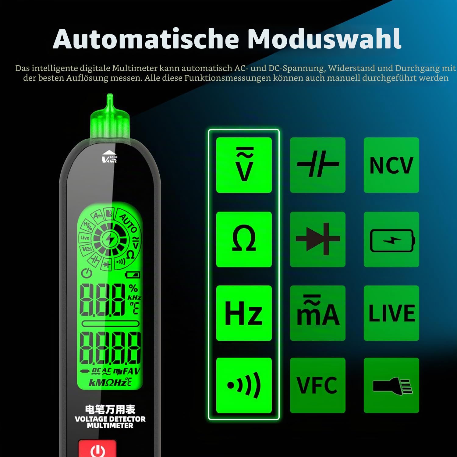 BSIDE S6 Spannungsprüfer Berührungslos Wiederaufladbar Elektrischer Tester mit Dreifach Display VFD Amperemeter Kapazitätsmesser Automatisch Multimeter Stift für Strom/Spannung AC DC Ohm Hz Durchgang