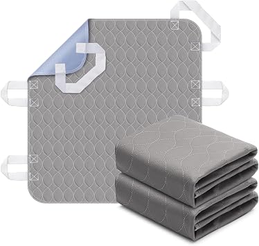2 Pack Positioning Bed Pad with Handles, 6 Sturdy Handle Washable Bed Pads for Incontinence, Waterproof, Reusable Underpads for Elderly Hospital Home Care, Grey, 3436