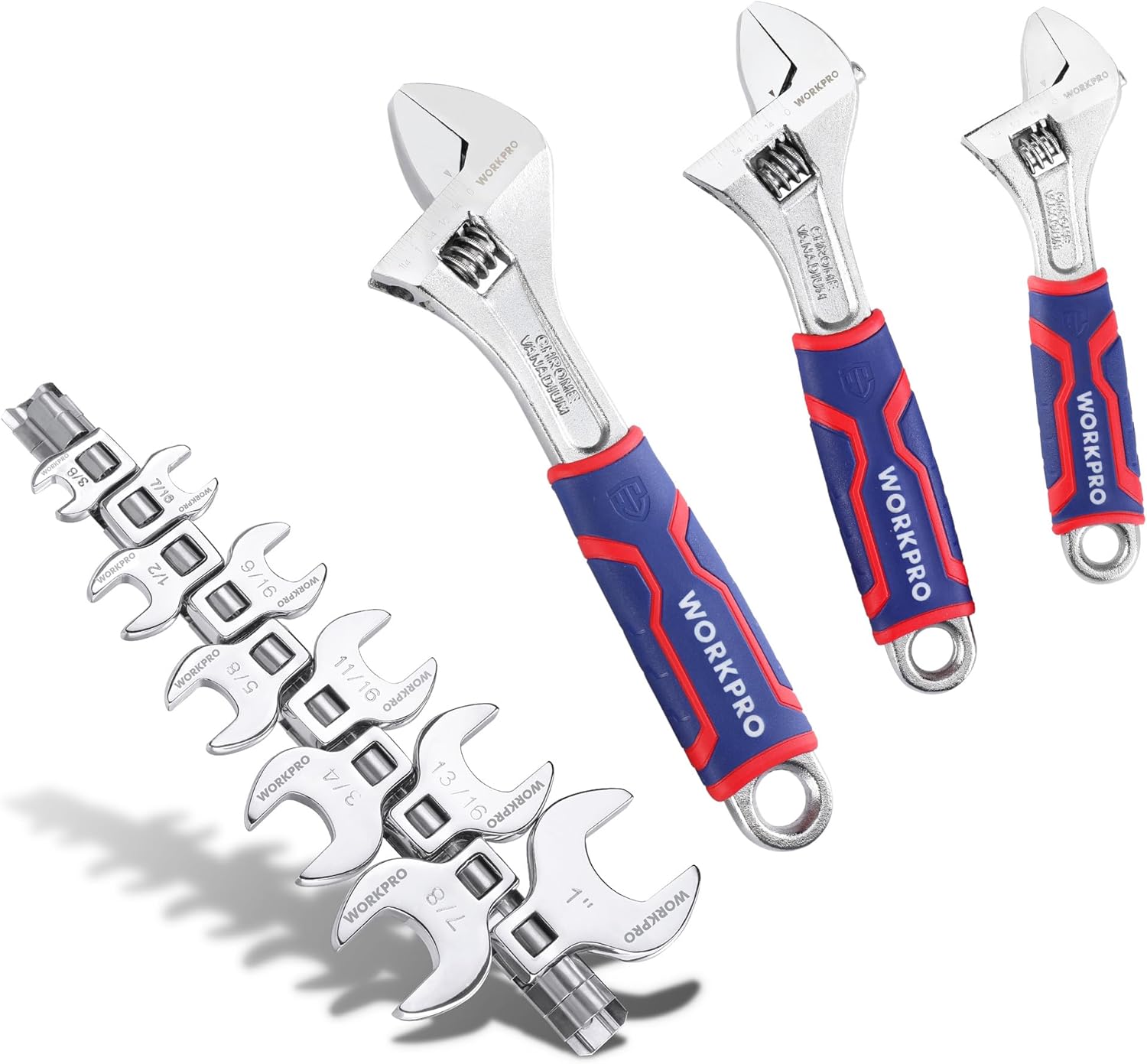 WORKPRO 3/8" Drive Crowfoot Wrench Set 3-piece Adjustable Wrench Set