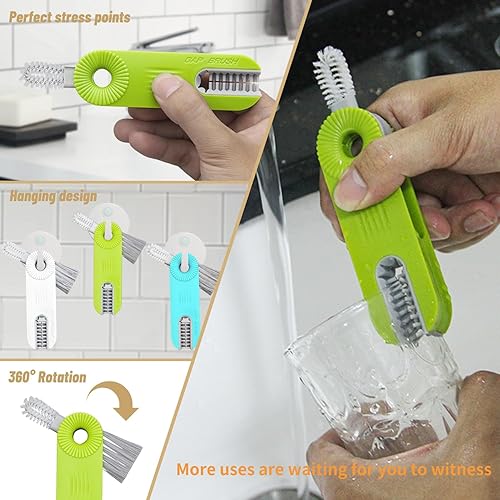 Miniatura 4 de PEYNIR Cepillo de limpieza multifuncional 3 en 1, cepillo de limpieza de huecos, cepillo de detalle de tapa de botella pequeña, mini cepillo de