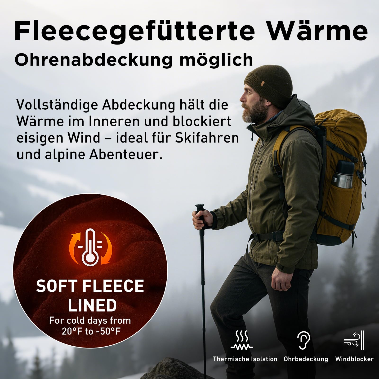 TOP-EX XL/XXL 100% wełna merynosów, czapka beanie, zimowa czapka wełniana, męska i damska, czapka z dzianiny, czapka rybaka beanie, czapka Trawler, ciepła polarowa podszewka