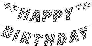 Race Car Birthday Banner, Checkered Happy Birthday Banner, Racing Car Birthday Decorations Letâ€™s Go Racing Party Supplies